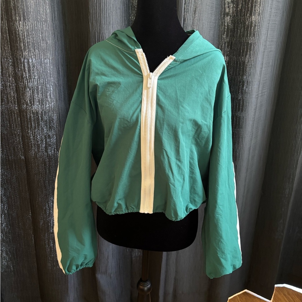 Prince x Target Cropped Pickleball Green Zip-Up Jacket with White Stripes Size L
